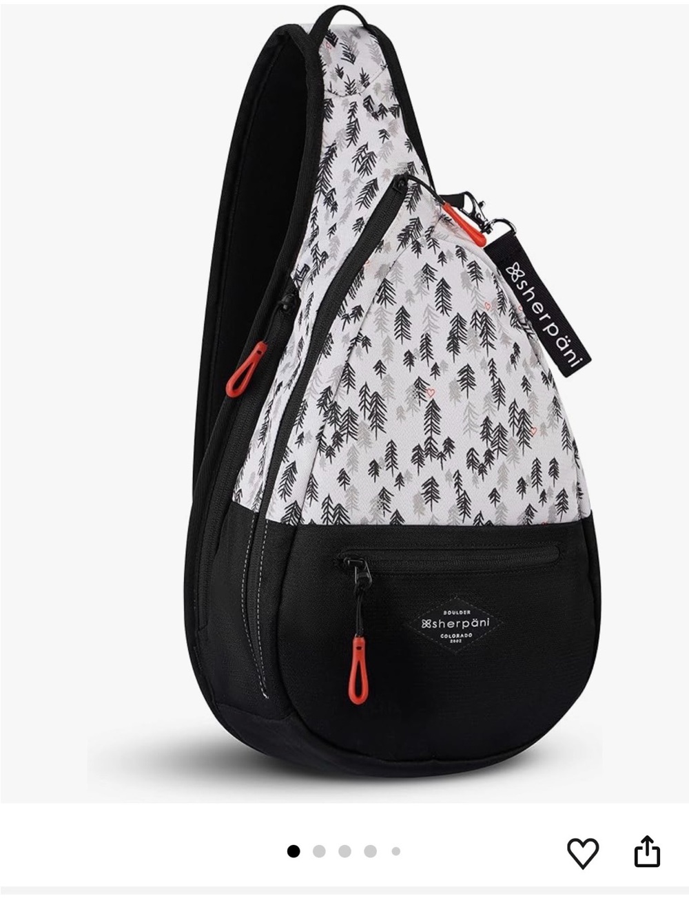 Sherpani Black & White Tree-Print Sling Pack with Red Accents